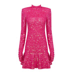 Load image into Gallery viewer, TODUO HOT PINK SEQUINS MINI DRESS
