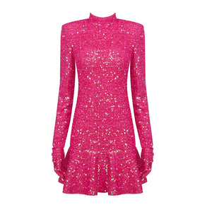 TODUO HOT PINK SEQUINS MINI DRESS