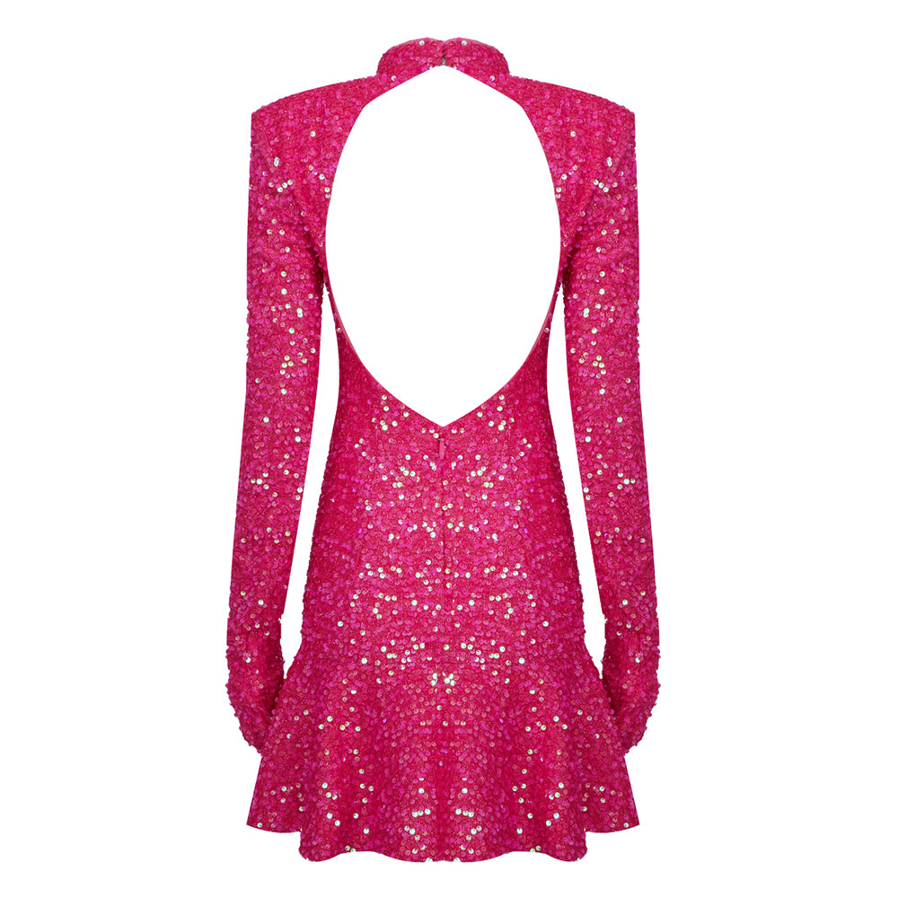 TODUO HOT PINK SEQUINS MINI DRESS