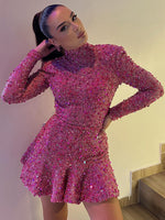 Load image into Gallery viewer, TODUO HOT PINK SEQUINS MINI DRESS
