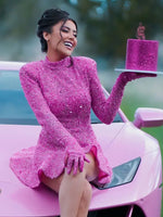 Load image into Gallery viewer, TODUO HOT PINK SEQUINS MINI DRESS
