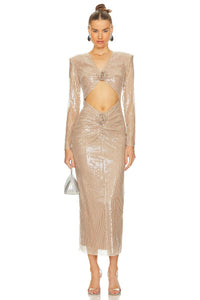 YNEZ APRICOT SEQUINS LONG DRESS