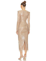 Load image into Gallery viewer, YNEZ APRICOT SEQUINS LONG DRESS
