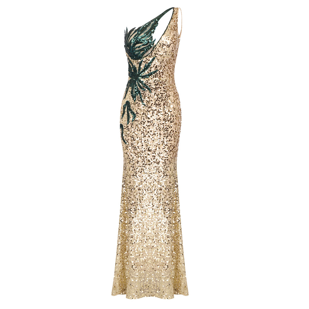 TALEY GOLD SEQUINS MAXI DRESS