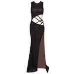 Carregar imagem no visualizador da galeria, TAMIFAN BLACK SEQUINS PEARL MAXI DRESS
