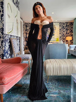 Load image into Gallery viewer, TZHAN BLACK MESH MAXI DRESS WITH GLOVES
