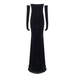 Load image into Gallery viewer, UTIMI BLACK VELVET MAXI DRESS WITH GLOVES
