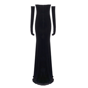 UTIMI BLACK VELVET MAXI DRESS WITH GLOVES