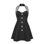 Load image into Gallery viewer, IREN BLACK HALTER CRYSTAL A-LINE DRESS
