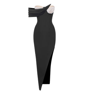 IBAO BLACK STRAPLESS CRYSTAL LONG DRESS