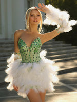 Cargar imagen en el visor de la galería, PACY SEQUINS FEATHER MINI DRESS WITH GLOVE
