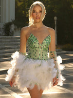 Cargar imagen en el visor de la galería, PACY SEQUINS FEATHER MINI DRESS WITH GLOVE
