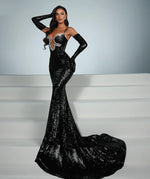 Cargar imagen en el visor de la galería, PADGETT BLACK SEQUINS MAXI DRESS WITH GLOVE
