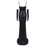 Cargar imagen en el visor de la galería, PADGETT BLACK SEQUINS MAXI DRESS WITH GLOVE
