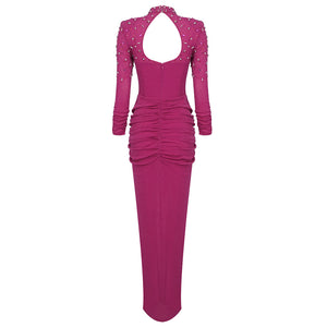 POLL HOT PINK LONG DRESS WITH CRYSTAL