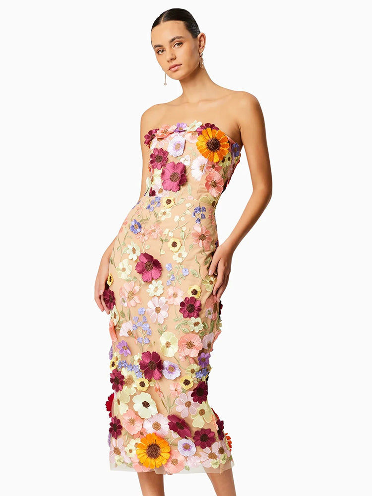 IDA FLORAL EMBROIDERY MIDI DRESS