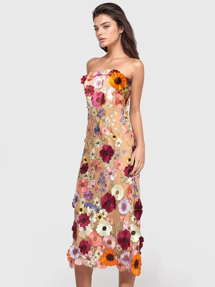 IDA FLORAL EMBROIDERY MIDI DRESS