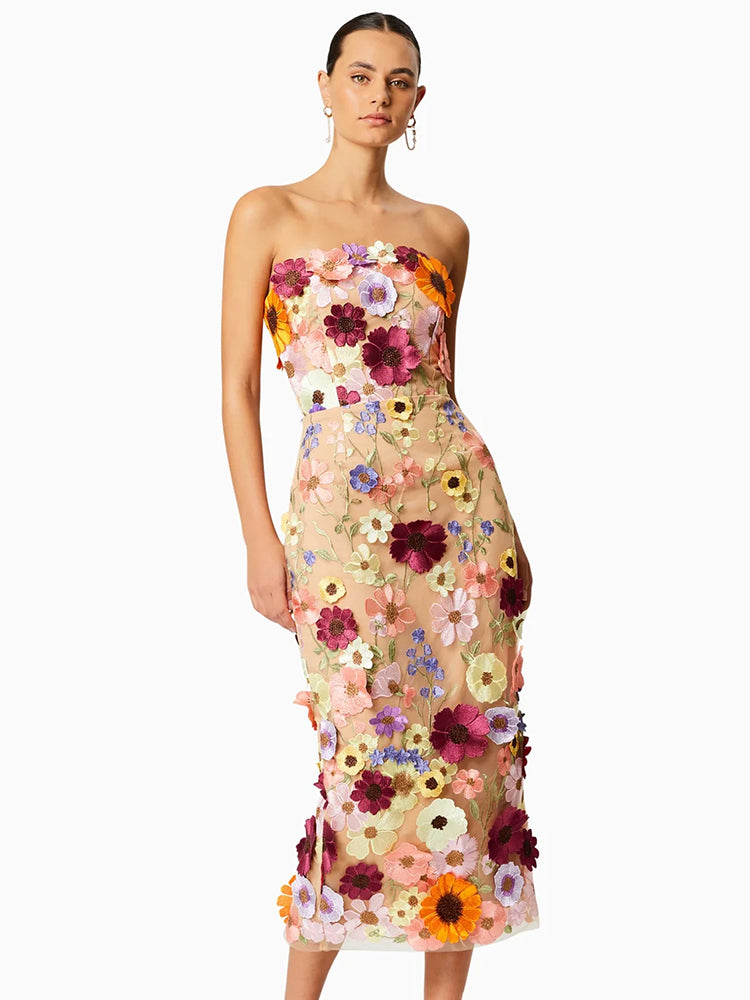 IDA FLORAL EMBROIDERY MIDI DRESS