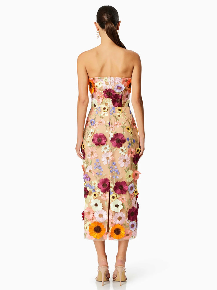 IDA FLORAL EMBROIDERY MIDI DRESS