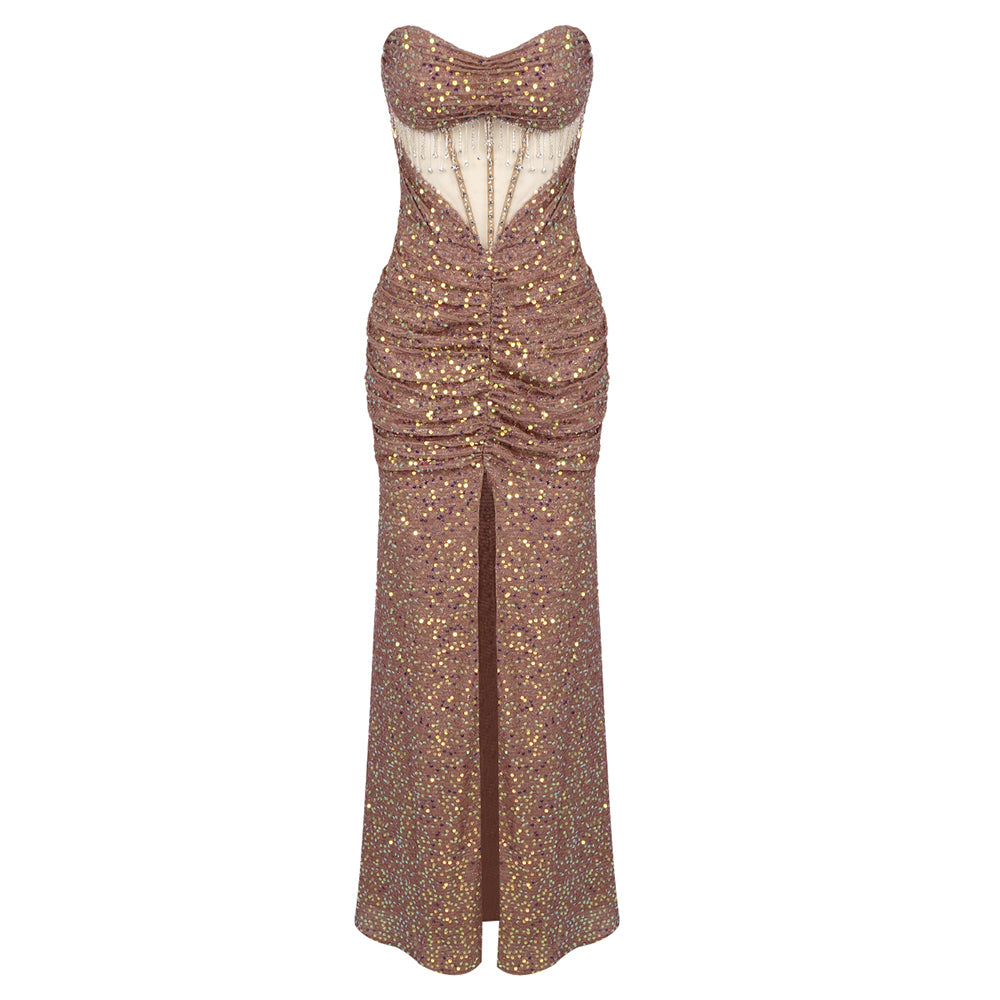 INKA CHAMPAGNE SEQUINS LONG DRESS