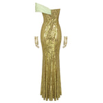 Cargar imagen en el visor de la galería, INVONE CHARTREUSE SEQUINS MAXI DRESS WITH GLOVES
