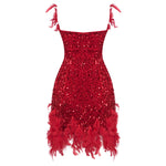 Загрузить изображение в средство просмотра галереи, ITNAN RED SEQUINS FEATHER MINI DRESS
