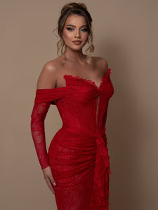 IERAOLA RED LACE MAXI GOWN