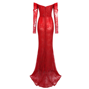 IERAOLA RED LACE MAXI GOWN