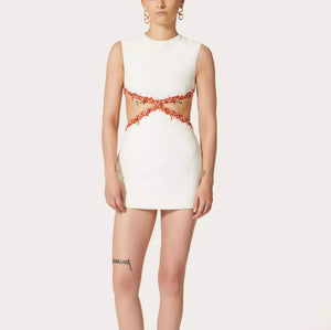 YUKI  WAIST HOLLOW WHITE SHORT MINI DRESS