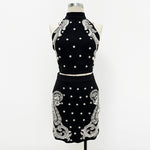 Carregar imagem no visualizador da galeria, LUCY BEADED CRYSTAL HALTER SLEEVELESS MINI SKIRT SUIT
