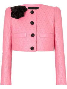 JECCY LEATHER PINK JACKET WITH MINI SKIRT