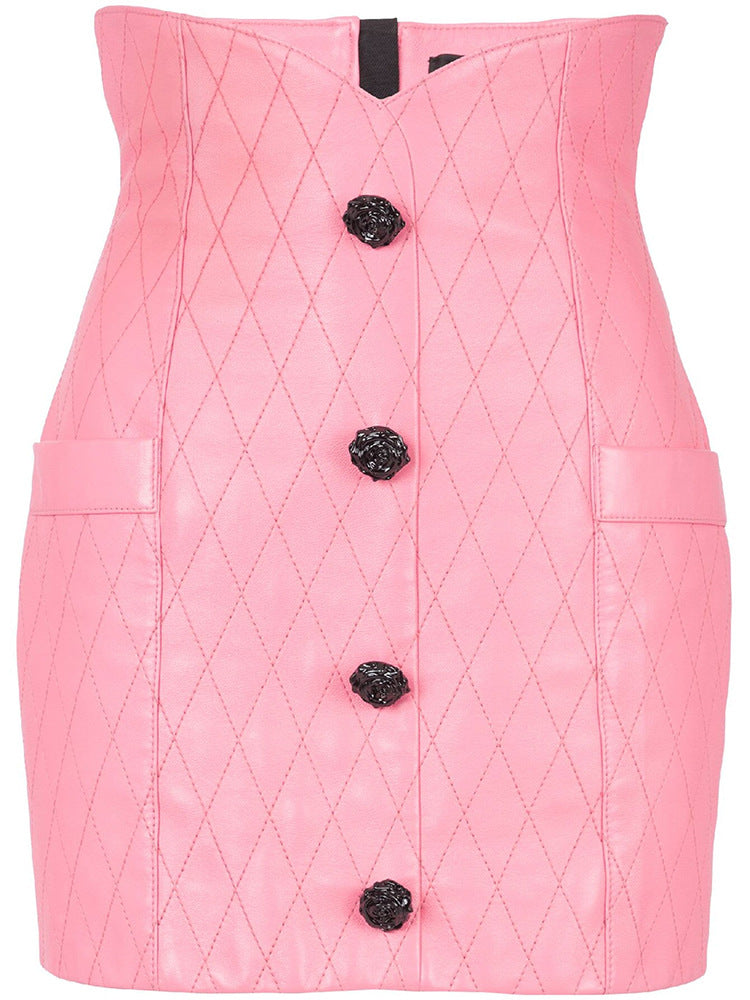 JECCY LEATHER PINK JACKET WITH MINI SKIRT