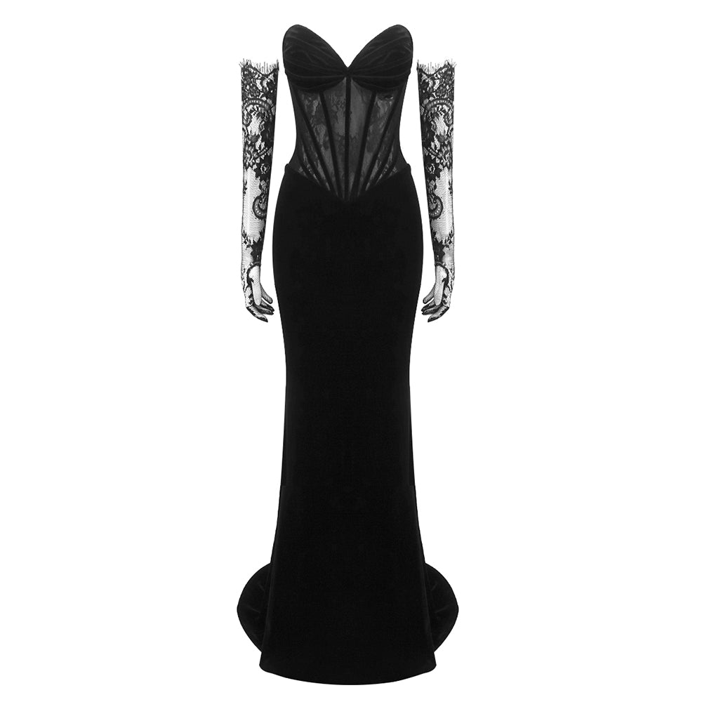 GRACE SEXY BLACK LACE MERMAID MAXI DRESS