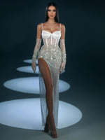 Load image into Gallery viewer, SARAH HIGH SLIT WHITE ELEGANT EVENING MAXI DRESS
