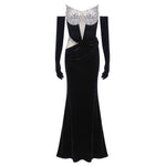 Load image into Gallery viewer, AMMY SEQUINS BLACK VELVET MAXI DRESS
