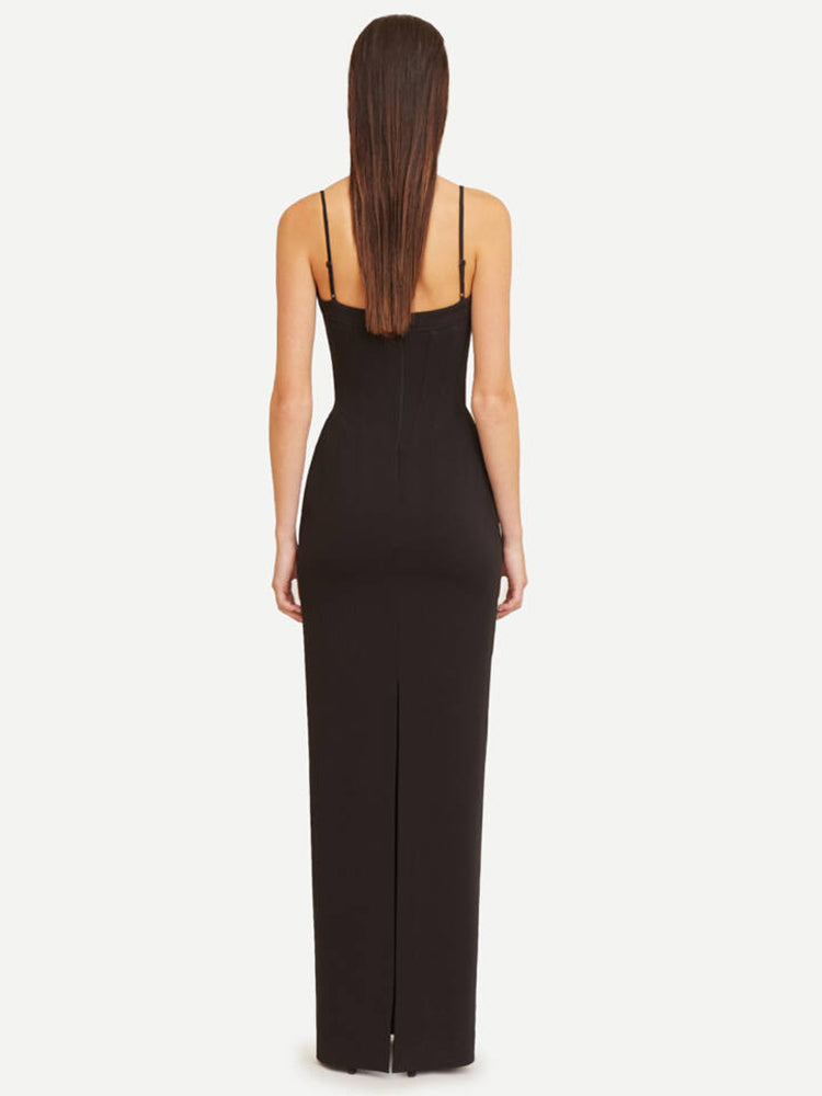 JESSLIC CRYSTAL BLACK SLIP MAXI DRESS