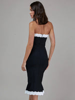 Load image into Gallery viewer, FWELOR RUFFLES BLACK STRAPLESS MIDI DRESS
