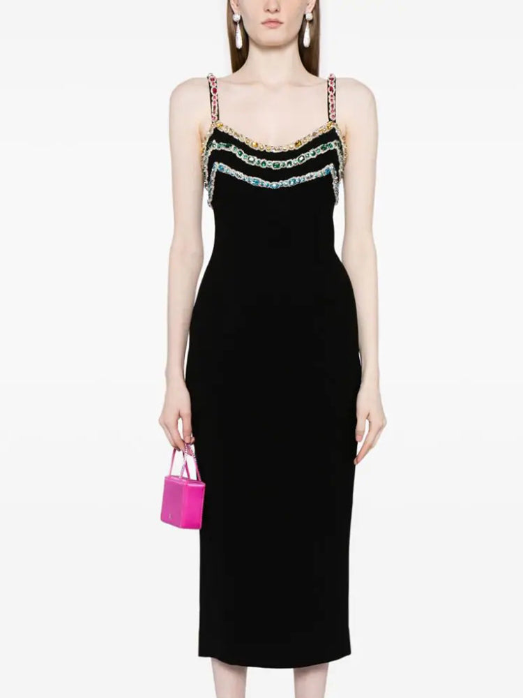 CARTIFIER CRYSTAL BLACK SLIP MIDI DRESS