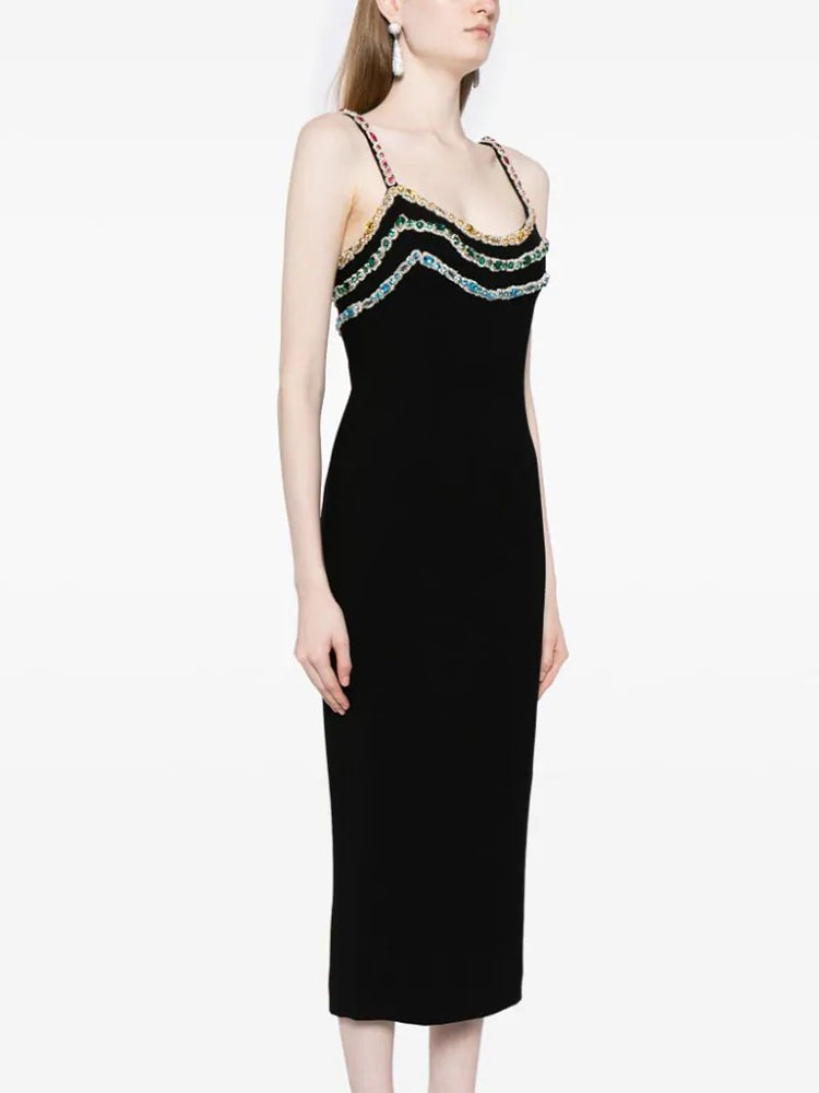 CARTIFIER CRYSTAL BLACK SLIP MIDI DRESS