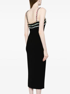 CARTIFIER CRYSTAL BLACK SLIP MIDI DRESS