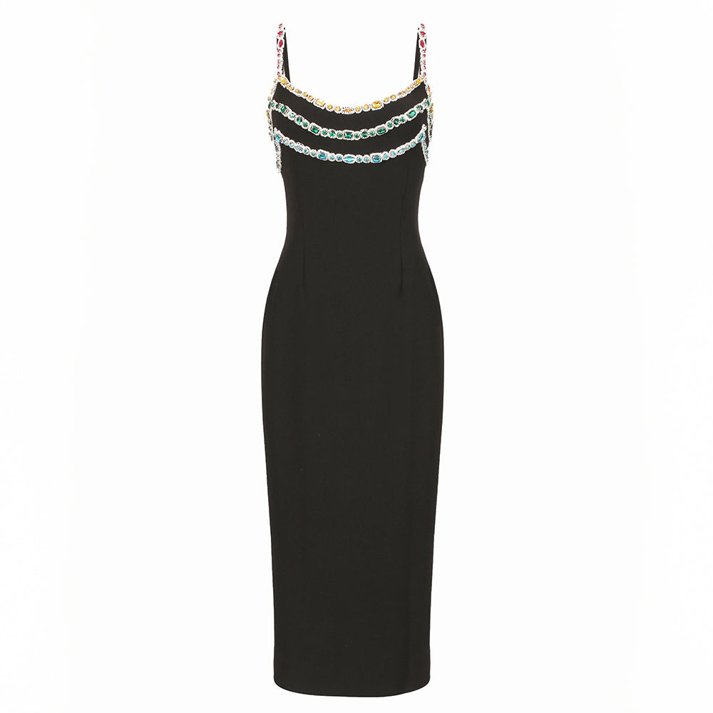 CARTIFIER CRYSTAL BLACK SLIP MIDI DRESS