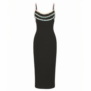 CARTIFIER CRYSTAL BLACK SLIP MIDI DRESS