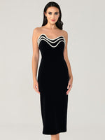 Carregar imagem no visualizador da galeria, MICLI CRYSTAL STRAPLESS BLACK MIDI DRESS
