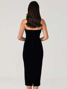 MICLI CRYSTAL STRAPLESS BLACK MIDI DRESS