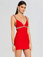 Load image into Gallery viewer, KEKO CRYSTAL COMFORTABLE V-NECK MINI DRESS
