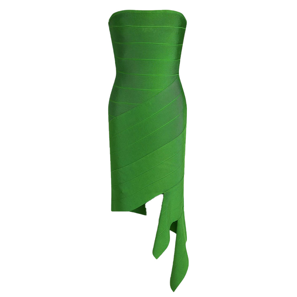 SIVEN RUCHED GREEN HIGH STRETCH MIDI DRESS