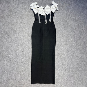 YINA BOW SLASH BLACK MAXI DRESS