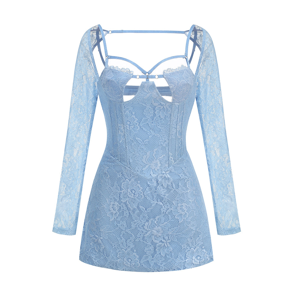 DERRIA BLUE LACE BRA SLIM MINI DRESS