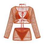 Carregar imagem no visualizador da galeria, UQUEE ORANGE LACE SEXY BEACH THREE PIECES SET
