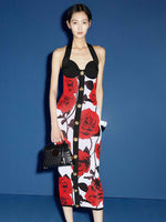 Load image into Gallery viewer, LEEHA ROSE BUTTON FLORAL MIDI DRESS
